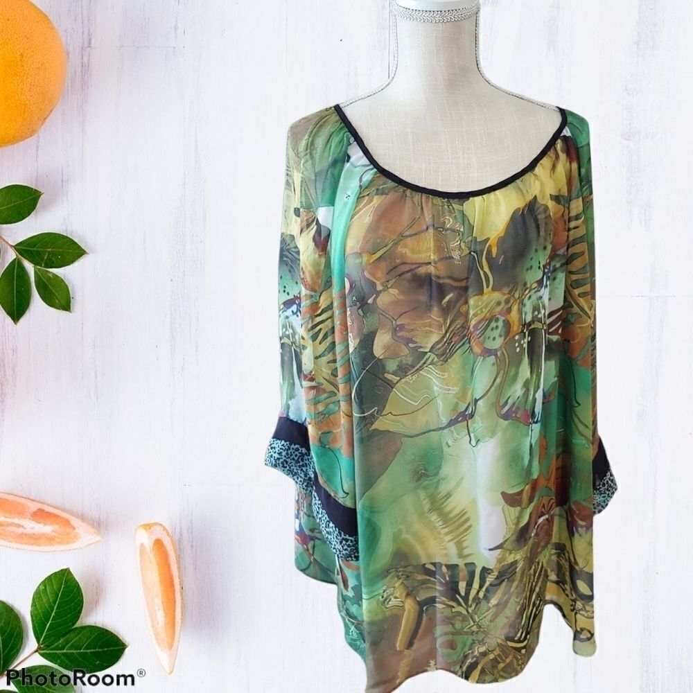 Chenauli green yellow bold floral jungle print blouse top